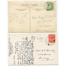 1910/33 SHETLAND postcards with EVII ½d and KGV 1d with Dunrossness circular datestamps.