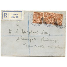 1934 cover with three KGV 1½d issues being "Registered" from Vidlin, Shetland Islands.