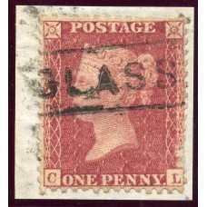 1857 1d rose-red with "Glass" Aberdeenshire Type VIII Scots Local handstamp.