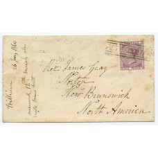 1860 cover with 6d lilac to New Brunswick with "Peterculter" Scots Local handstamp.