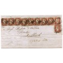 1851 cover Edinburgh to Falkirk with 10 x 1841 1d red-brown tied "131" numeral