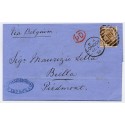 1872 entire letter from London to Italy bearing 6d chestnut tied by duplex cancel. Very fine.