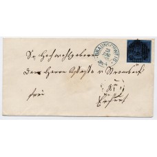 1862 23rd June cover from Brunswick to Einfurt bearing 2 sgr black on deep blue (SG 9) neatly tied by grid cancel with blue BRAUNSCHWEIG c.d.s. alongside.