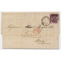 1867 6d purple plate 6 (with hyphen) on a wrapper addressed to Turin, Italy being neatly tied by the Bradford-Yorks “107” duplex