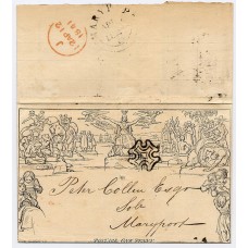 1840 1d black Mulready envelope displaced stereo A11 addressed to Maryport